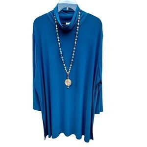 Slinky Brand Tunic Top Women's Size 3X Blue Mock Neck Stretchy 3/4 Sleeve Blouse